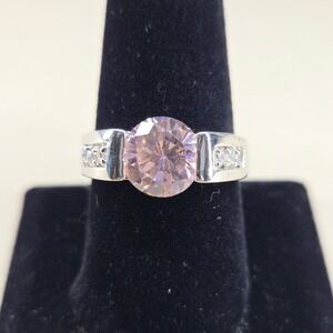 Silver Tone Pink Round Cubic Zirconia Accent Ring Size 10.5 China Stamp‎